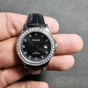 Pulsar By Seiko Crystal Paved Ladies Quartz Wristwatch VJ22-X084 Working shows s